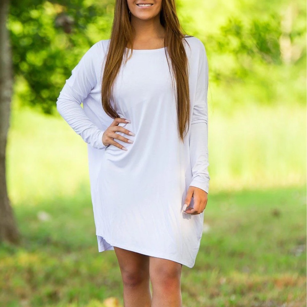 🆓 Long Sleeve Piko Tunic - White
